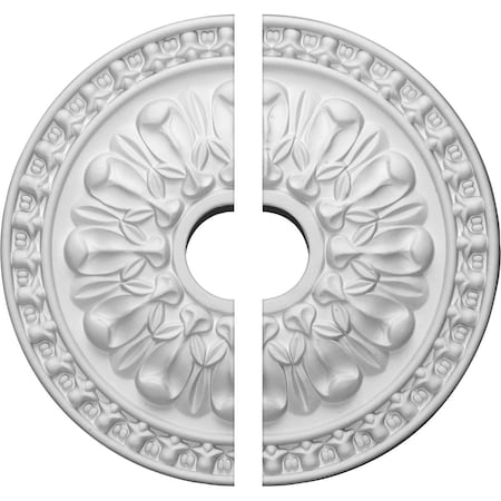 Ekena Millwork Warsaw Ceiling Medallion, Two Piece (Fits Canopies up to 3 1/2"), 18"OD x 3 1/2"ID x 1 3/8"P CM18WA2